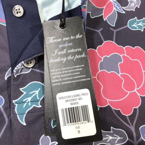 NWT Greyson Golf Shirt Polo Mountain Laurel Print Men's Small Raven - Picture 2 of 8
